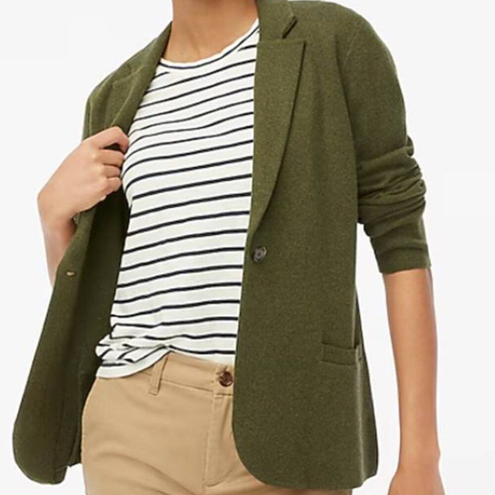 J Crew Women's Schoolboy Sweater Blazer One Button Front Coat 100%Cotton Medium - Picture 1 of 7